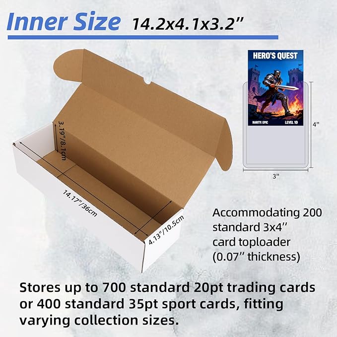 EXYGLO Trading Card Storage Box 25 Pack 700 Count 20pt, 14.2x4.1x3.2 Inch White Cardboard Card Boxes for TCG/MTG/Sport Cards, Fit 3x4 Toploader Shipping or Storing, 17500 Max Capacity in Total - Image 3