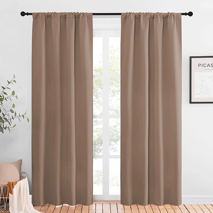NICETOWN Blackout Drapes and Curtains for Kitchen - Window Treatment Thermal Insulated Solid Rod Pocket Blackout Curtains/Drapes for Bedroom (2-Pack, 42 by 84 Inch, Cappuccino) by NICETOWN