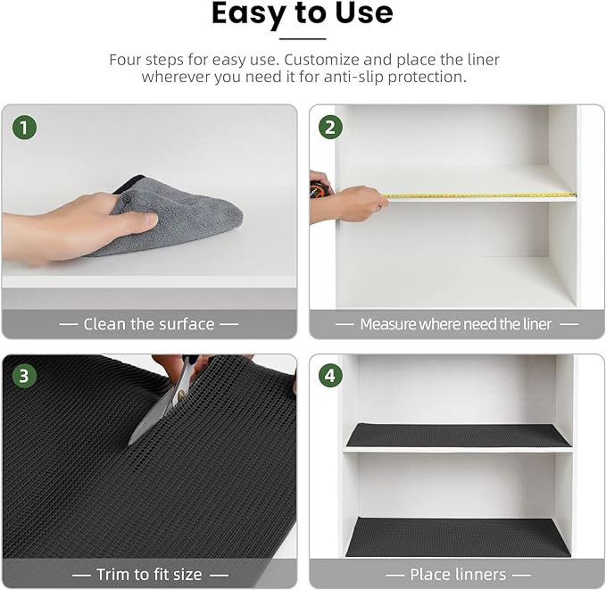 BAGAIL Drawer and Shelf Liner, 24 in X 30 Ft Non-Adhesive Shelf Liners for Kitchen Cabinets, Thick Strong Grip Liners for Desk, Shelves, Bathroom Drawers, Cabinet Protection - Black - Image 6