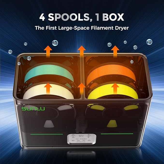 SUNLU Official Filament Dryer S4, 4-Spool Filament Storage Box with Auto Humidity Control, 350W PTC Fast Heating, 70℃ Max Temperature for 3D Printer Filament, S4 Black - Image 3