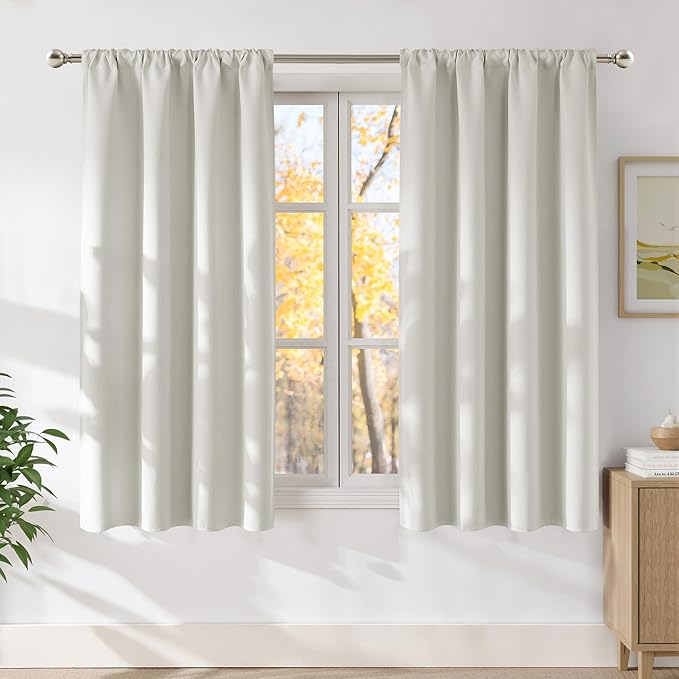 NICETOWN Natural Faux Linen Room Darkening Rod Pocket Curtains 63 inch Length, W42 x L63, Light Blocking Thermal Insulated Noise Reducing Drapes for Bedroom Living Room Farmhouse Decor, 2 Panels by NICETOWN
