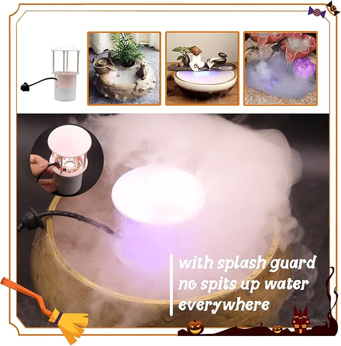 Halloween Mist Maker, Halloween LED Ultrasonic Mister Fogger with Light Witch Cauldron Diffuser Fog Machine Atomizer Bowl Terrarium High Output Humidifier Water Vaporizer with Splash Guard Float Disc - Image 4