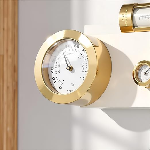 Gold Upgraded Hygrometer Humidity Meter Mini 38mm Round Glass Analog Hygrometer Suitable for Humidors Guitar Violin Thermometer for with Probe - Image 5