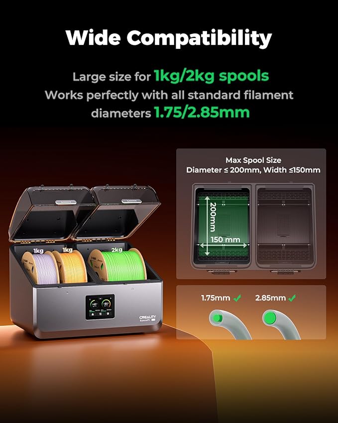 Creality Filament Dryer, Space Pi X4 Filament Storage Box for 4 Spools, Dual Independent Heating Chambers, 85℃ Max Temperature, Compatible with 1.75mm 2.85mm PLA PETG ABS TPU PC PA PAHT - Image 7