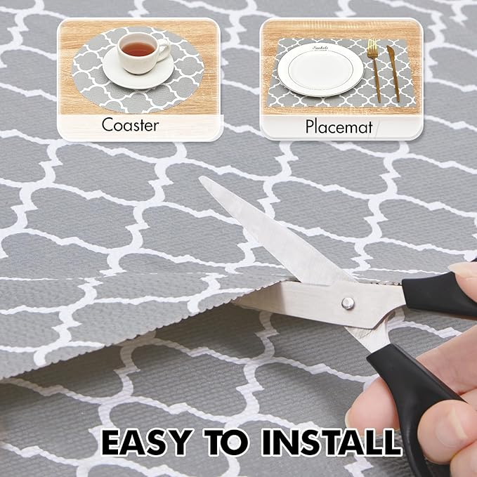 Viseeko Shelf and Drawer Liner for Kitchen Cabinet, Non-Adhesive Cabinet Liners for Shelves, Strong Grip Shelf Paper Non-Slip Waterproof Easy to Cut for Dresser Cupboard, Quatrefoil, 18 in x 20 ft - Image 5