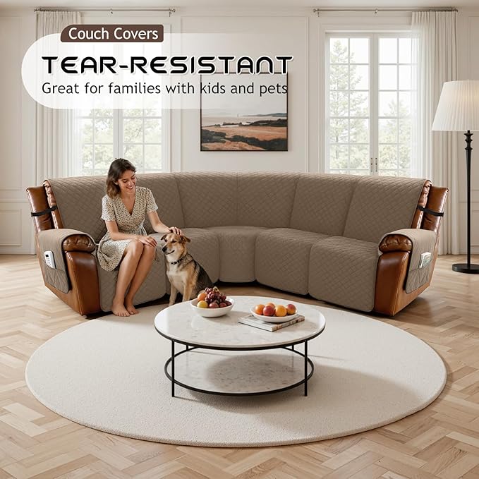 Arfntevss Waterproof Recliner Sectional Couch Covers for Reclining Sectional L Shape Sofa Cover Non Slip Washable Recliner L Shaped Slipcover Dog Additional Seat Protector (1 Seat Cover, Light Brown) - Image 7