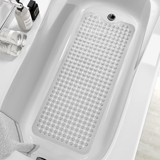 ZHICHENG Bath Tub and Shower Mats, Non-Slip 39 x 16 Inch Extra Long Bath Mat, Machine Washable Bathtub Mat with Drain Holes, Suction Cups for Bathroom (Colour) by Unknown