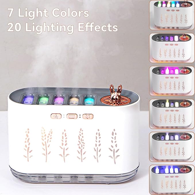 5 Nozzle Cool Mist Humidifier, Music-Sensing Humidifier Diffuser with 20 Color LED Light, 700ML Essential Oil Diffuse, Auto Shut-Off, Aroma Diffusers Humidifiers for Bedroom Home Office (White) - Image 4