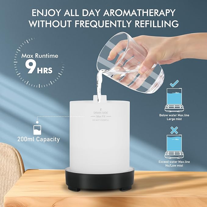 Essential Oil Diffuser Aroma Diffuser- 200 ml Art Glass Ultrasonic Cool Mist Oil Diffuser for Aromatherapy Auto Shut-Off Protection & 7 Colors Changed LED Light for Home Office Decor & Gift (200ml) - Image 5