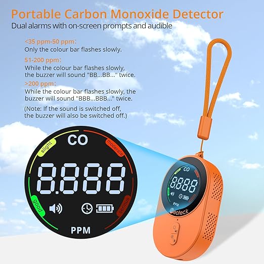 Neoteck Indoor Air Quality Meter Portable Carbon Monoxide Detector 0-1000ppm & 1s Refresh, 700mAh Rechargeable with Adjustable Audible/Visual Alarms for Home, Car, Camping - Image 3