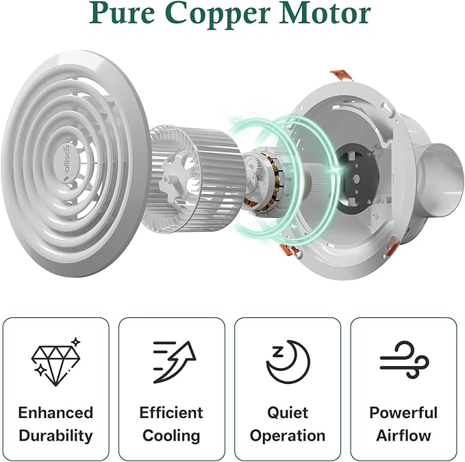 Bathroom Exhaust Fan 8", White Quiet Ceiling Exhaust Fan 110 CFM, 1.0 Sones Ideal Ventilation for Bathroom, Kitchen, RV, Mobile Home, Garage (110V) - Image 4