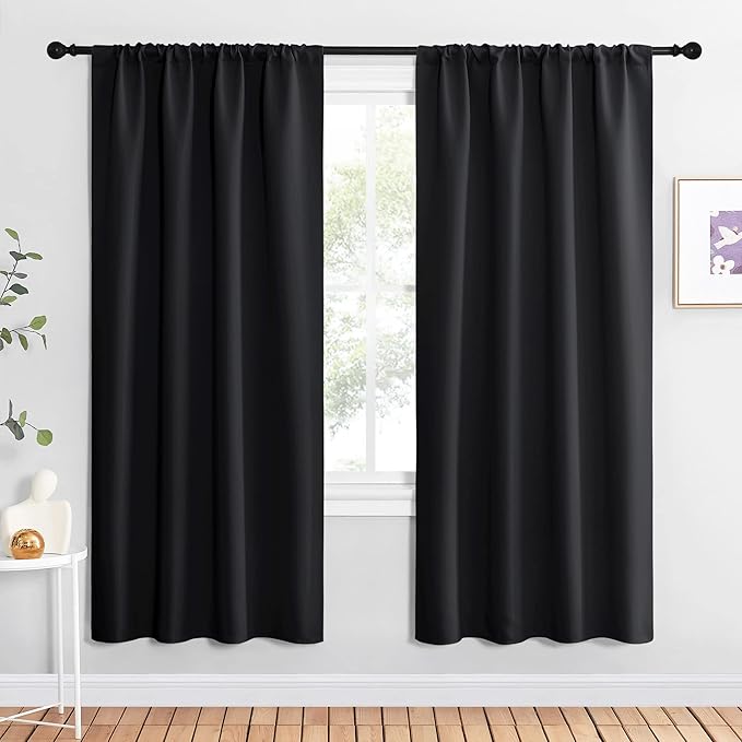 NICETOWN Living Room Blackout Shades - All Season Rod Pocket Thermal Insulated Solid Blackout Curtains/Drapes for Living Room (Set of 2, 42 inches by 72 Inch, Black) by NICETOWN