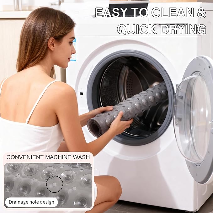 Anti-Slip Bathtub Shower mat, 27.5×14.5（Approximately 70×37cm） inch Soft Oversized Machine Washable Non-Slip Bathtub mat with Drainage Holes, Bathroom Floor Suction Cup.（1-Clear Gray） - Image 7