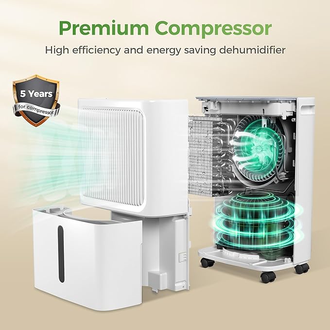 2,500 Sq Ft Home Dehumidifier with Drain Hose, 55 OZ Water Tank, 24 Hr Timer, 34 Pints High Efficiency Compressor for Basement, Bedrooms, Bathrooms and Laundry Rooms - Image 2
