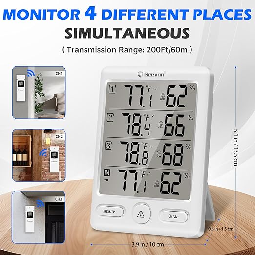 Geevon Indoor Outdoor Thermometer Wireless with 3 Remote Sensors, Temperature Humidity Monitor for Home with Comfort Indicator, Temp Alarm, Digital Hygrometer Thermometer Battery Powered - Image 4