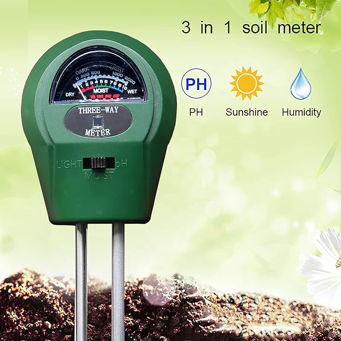 3-in-1 Soil Tester. Soil pH Meter + Moisture Meter +Light Tool for Garden Farm Lawn houseplants Indoor & Outdoor (No Battery Needed) Test Kit for Garde (3 in 1 New) - Image 2