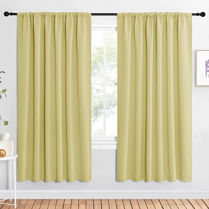 NICETOWN Bedroom Window Curtain Panels, Paler Yellow, 2 Panels, 62 in x 72 in (W x L), Window Treatment Thermal Insulated Rod Pocket Room Darkening Curtains/Drapes for Patio Door by NICETOWN
