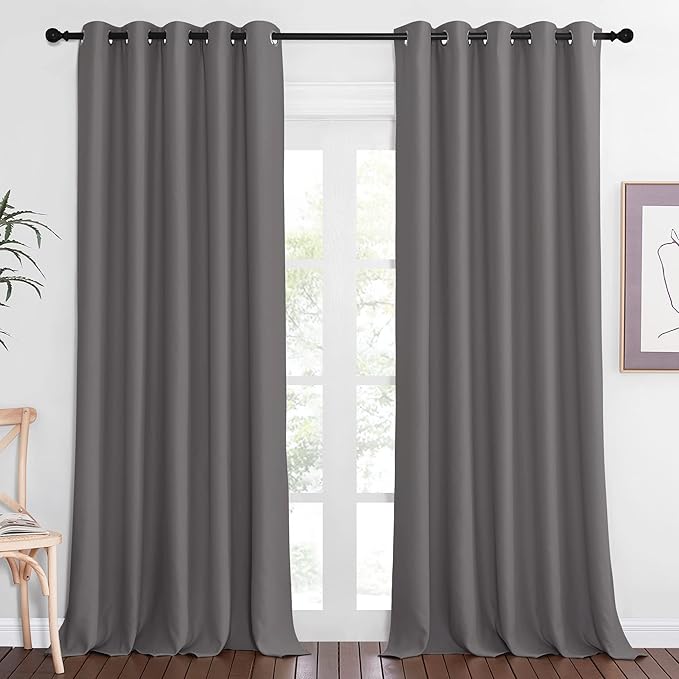 NICETOWN Blackout Grey Curtains Panel for Doorway Room Darkening - Noise Reducing Thermal Insulated Solid Ring Top Blackout Window Drapes for Farmhouse (1 Panel, 66 x 90 Inch, Gray) by NICETOWN