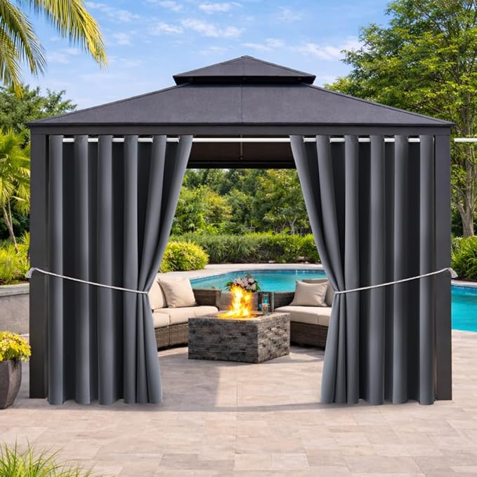 Water Proof Outside Curtains with Grommet Top for Porch, W84 x L120 Thermal Insulated Washable Light Block Outdoor Divider Drapes for Patio Gazebo Deck Pool Area Pergola Cabana (Gray, 2 Panels) by DivaenCamino