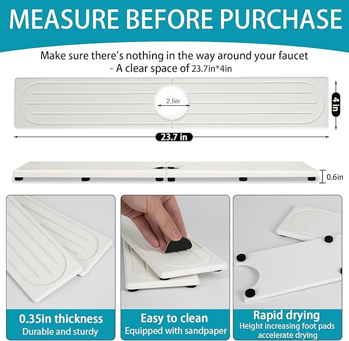Faucet Mat for Kitchen Sink with Raised Feet, Stone Sink Mat Quick Dry around Faucet, Water Absorbent Stone Tray, Sink Splash Guard & Protectors, Stone Drying Mat for kitchen Counter - Image 7
