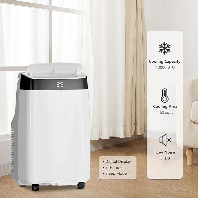 GAOMON 10,000 BTU Portable Air Conditioner for Bedroom & Small Rooms - 3-in-1 Energy-Efficient AC Unit with Remote Control, 24H Timer, Quiet Operation & Fast Cooling, Compact Design for Dorm/Office - Image 2