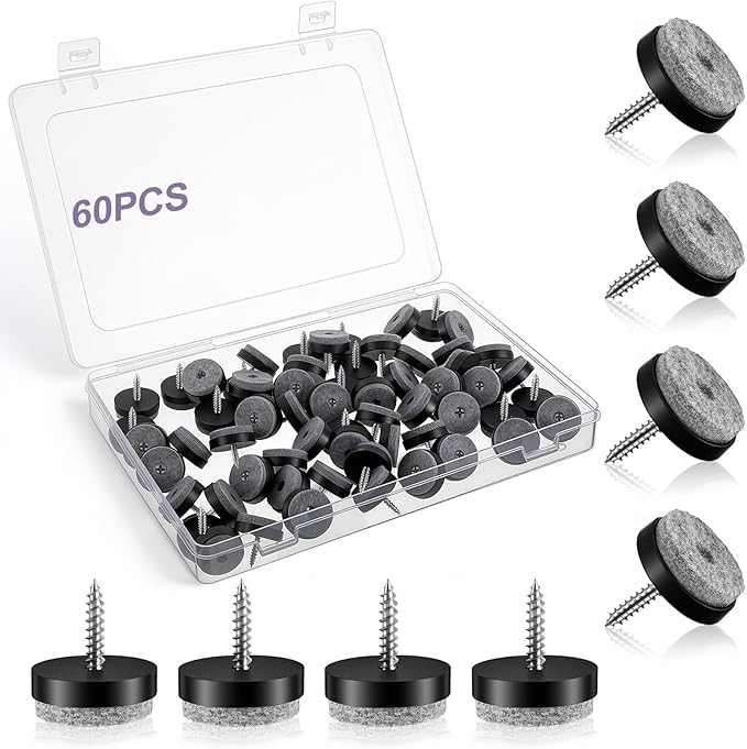 60 Pcs Black Screw on Furniture Felt Pads Kit, 0.94 Inch Non Slip Furniture Pads, Nail in Hardwood Floor Protector for Wooden Leg Feet of Chair Table Sofa, Cutting Boards by Unknown