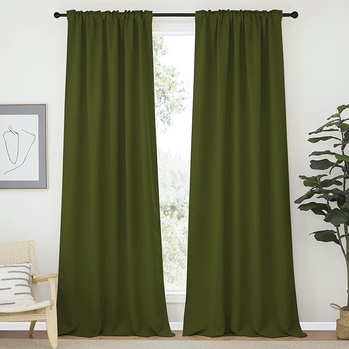 NICETOWN Christmas Living Room Blackout Curtains - (Olive Green Color) 52" Wide by 108" Long, Set of 2, Thermal Insulated Window Drape Panels for Living Room - Image 2