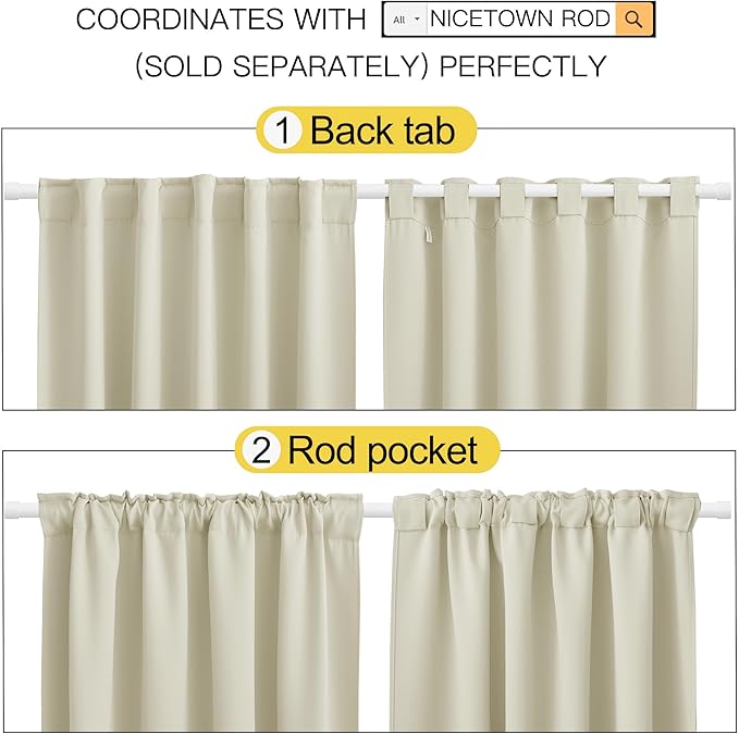 NICETOWN Extra Wide Kitchen Room Darkening Curtains, Privacy Window Treatment Drapes for Dining Room (Beige, 70" Wide x 63" Long, Set of 2) - Image 3