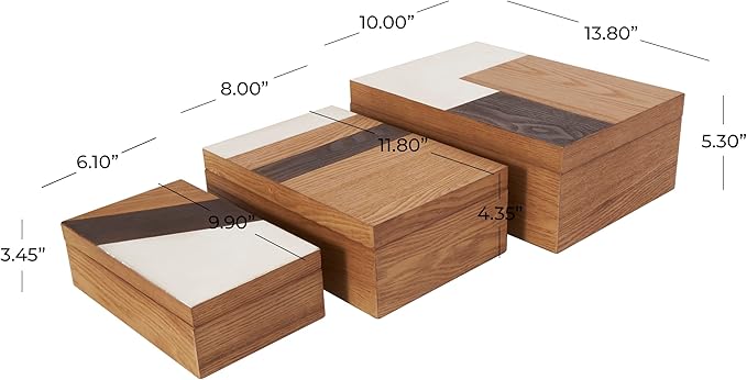 Deco 79 Wooden Geometric Decorative Box Decorative Keepsake Boxes with Cream and Dark Brown Stripes, Set of 3 Storage Boxes 14", 12", 10"W, Brown - Image 6