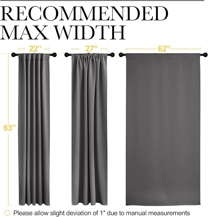 NICETOWN Blackout Curtain Panels Window Draperies - (Grey Color) 62x63 inch, 2 Pieces, Insulating Room Darkening Blackout Drapes for Doorway Shower Bathroom Laundry Room Bifold Door - Image 7