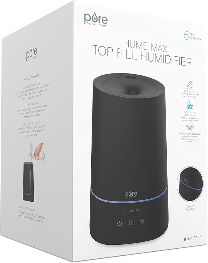 Pure Enrichment HUME Max - Easy Top-Fill Ultrasonic Cool Mist Humidifier, 3.7-L (1 Gallon) Water Tank, 3 Mist Settings, & Auto Shut-Off Timer - Ideal for Large Bedrooms, Nurseries & Dry Areas (Black) - Image 8