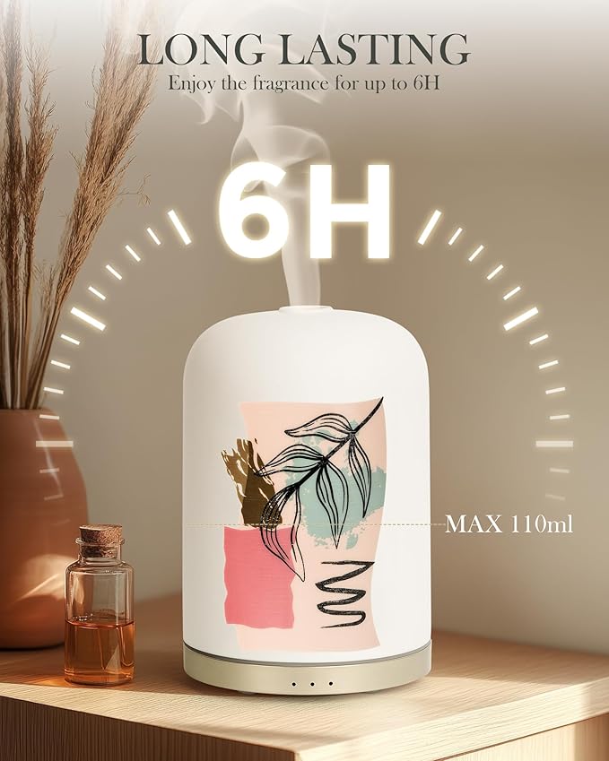 Essential Oil Diffuser with Handmade Ceramic Cover, 110ML Aromatherapy Diffuser for Large Room, Quiet Ultrasonic Aroma Diffuser with Auto-Off, Timer, Night Light for Home, Yoga & Office - Image 4
