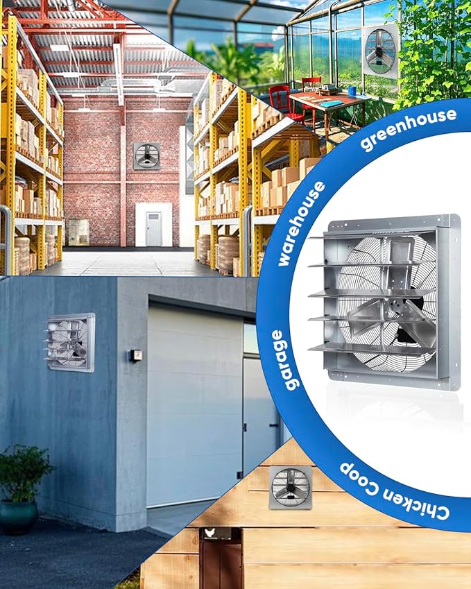 KEN BROWN 24 Inch Shutter Exhaust Fan with Speed Controller, 4200CFM High Speed, Wall Mounted Ventilation Fan for Garage, Attic, Greenhouse, Shed, Shop, Chicken Coop, Pre-Wired 1.65M Power Cord - Image 9