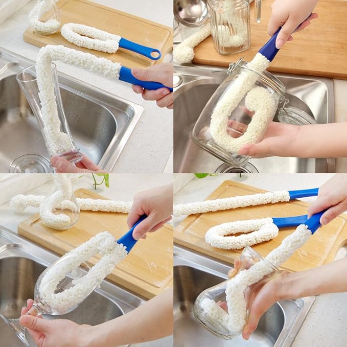 Bottle Cleaning Brush - Set of 2 Flexible Bottle Scourer - Multi-Function Household Cleaning Tools for Cleaning of Wine Decanters, Goblets, Glasses, Cups - Image 4