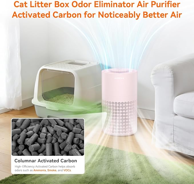 AIRROMI Air Purifier for Bedroom with HEPA 3-in-1 Filter, Pet Air Purifier for Home Cat Pee Smell, Covers Upto 990 Ft², Quiet 360° intake Air Cleaner for pet hair,allergies,Dust,Smoke A2001 Pink - Image 4