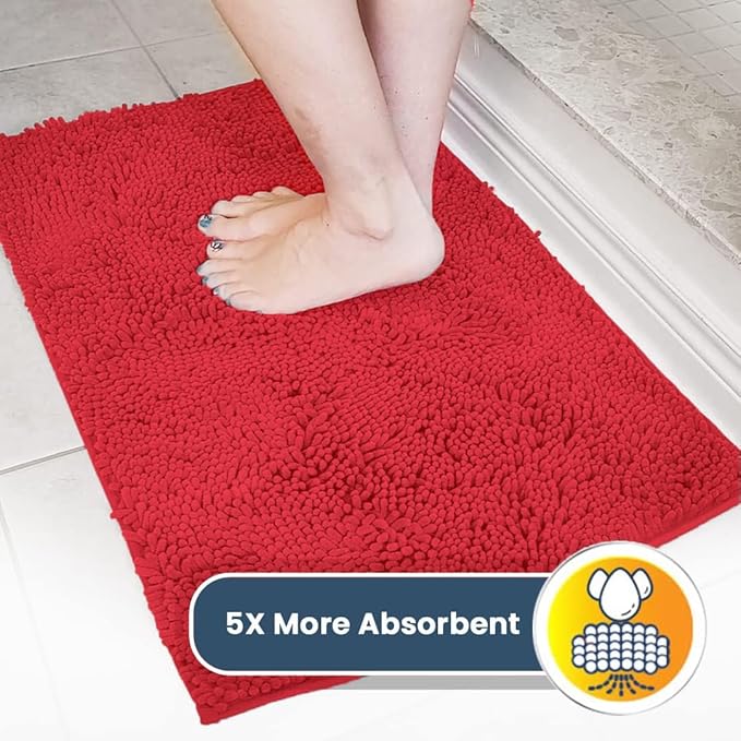 Muddy Mat® Pack of 3 Highly Absorbent Microfiber Dog Door Mat and Pet Rug, Non Slip Thick Washable Area Mat Soft Chenille for Kitchen Bathroom Bedroom and Outdoor - Red Small, Medium & Large - Image 4