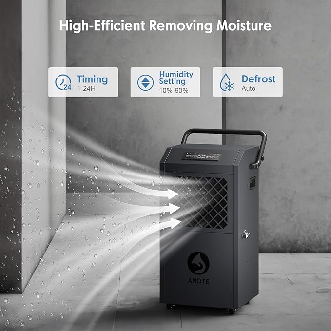 Andte 190 Pints Commercial Dehumidifier with Pump for 3,500 Sq. Ft. - Industrial-Grade Moisture Removal for Basements, Garages & Water Damage Restoration - Image 2