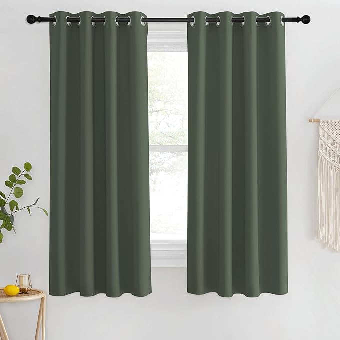 NICETOWN Blackout Curtains 63 Inhces Long for Half Windows, Thermal Curtain Grommet Room Darkening Window Treatment for Bedroom Living Room, Dark Mallard, 1 Panel, W46 x L63 by NICETOWN