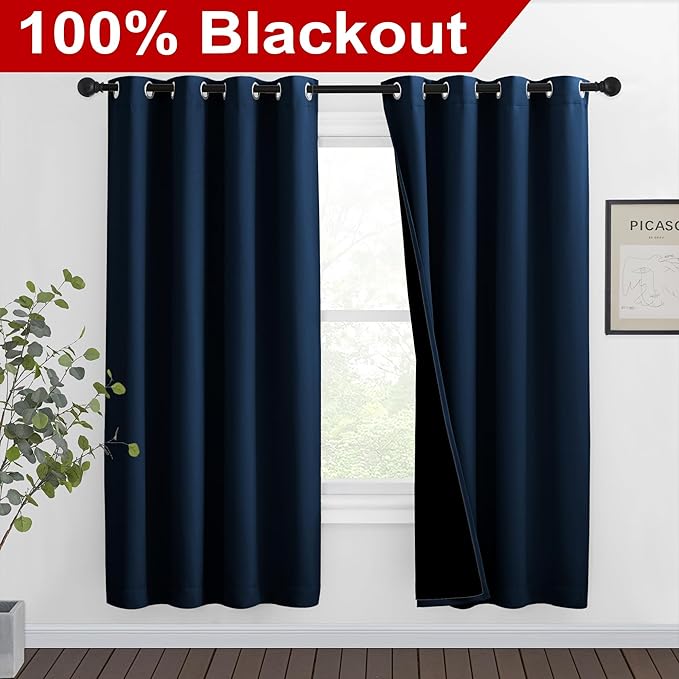 NICETOWN Moroccan Blue Full Shade Curtain Panels, Pair of Thermal Insulated & Energy Efficiency Blackout Drapes for Living Room Windows, Lined Silky Performance Window Dressing (46" Wide x 72" Long) - Image 2