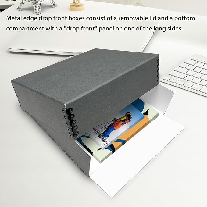Lineco Museum Archival Storage Box, 9.75x12.75x3 in. Drop Front Design. Acid-Free with Metal Edge. Organize Photos, Pictures, Prints, Documents, Crafts, DIY. Gray, 2 Pack - Image 6