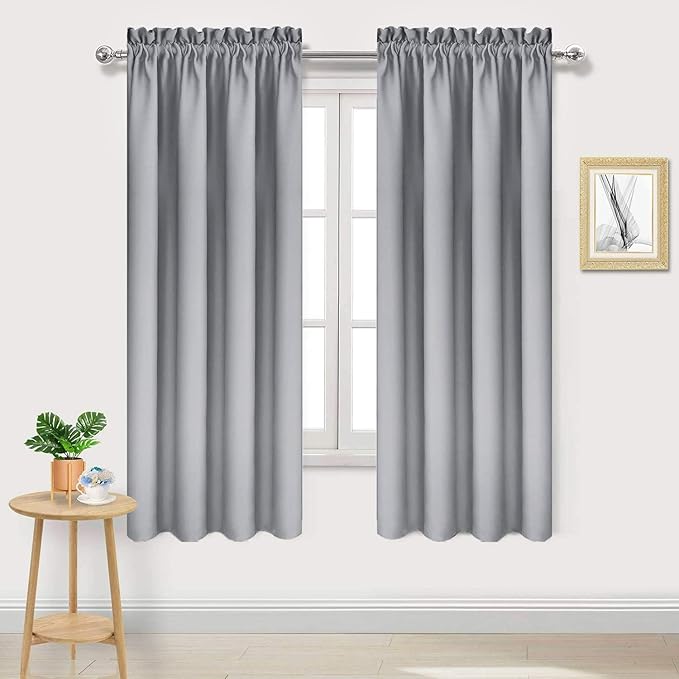 DWCN Blackout Curtains Room Darkening Thermal Insulated Bedroom Curtains Window Curtain Panels, 38 x 54 inches Long, Set of 2 Silver Grey Rod Pocket Drapes by DWCN