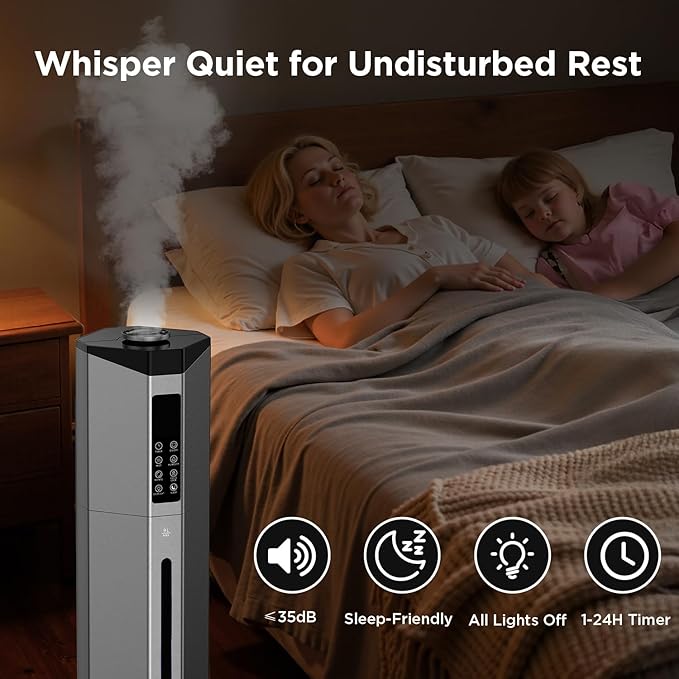 Humidifiers for Bedroom - GloryAir 2.38Gal/9L Dual Atomizers Top Fill Humidifier for Large Room 2000ft² with Auto Rotation 7-Color Light Humidistat Quiet Commercial Humidifiers for House Plants Baby - Image 6