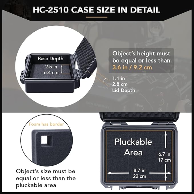 Lykus HC-2510 Waterproof Hard Case with Foam, Interior Size 9.8x7.5x3.7 inch, Suitable for Osmo Pocket/Action/Mobile, Insta360 X5/Ace Pro/Go, GoPro Hero, Coins, Small Electronics and More - Image 3
