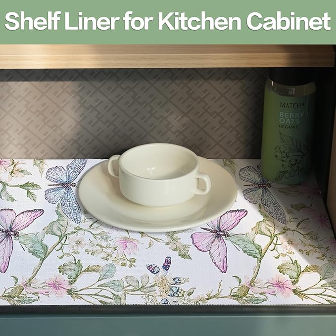 Shelf and Drawer Liner for Kitchen Cabinet Non-Adhesive Strong Grip Floral Shelf Liner Non-Slip Drawer Liner Waterproof Easy Install Cabinet Liner for Drawer Cupboard Table Shelves 12IN×16.4FT - Image 8