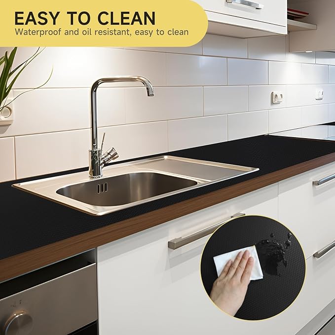 WochiTV Adhesive Shelf Liner 11.8 X 240 Inches Peel and Stick Kitchen Liner for Cabinets, Drawers Removable Protector Mat Waterproof Contact Covering for Dresser Pantry Countertops Shelves, Black - Image 6