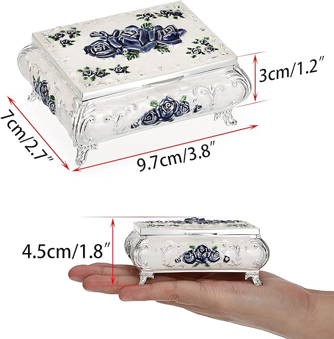 Hipiwe Vintage Metal Jewelry Box Small Treasure Chest Case Trinket Organizer Earrings Necklace Bracelet Storage Box Ring Box Holder Keepsake Box for Women - Image 5