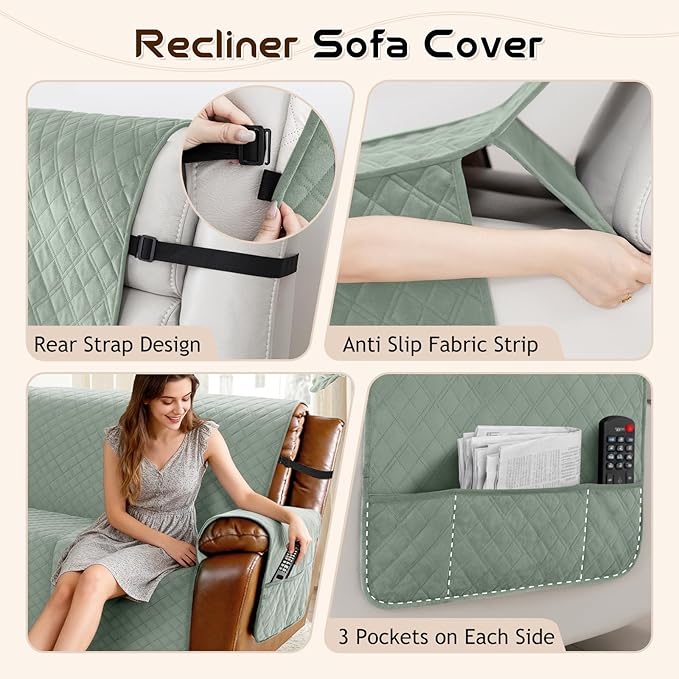 Arfntevss Waterproof Recliner Sectional Couch Covers for Reclining L Shape Sofa Cover Non Slip Washable L Shaped Slipcover Sets for Dog Furniture Protector (5 Seat with 1 Console Cover, Sage Green) - Image 4