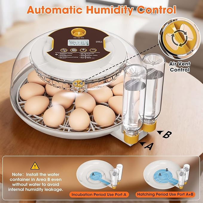 18 Egg Incubator with Automatic Egg Turning & Humidity Control, Built-in Egg Candler, 360° View Window & Dual-Size Trays for Chicken, Duck, Quail, Goose Eggs – Ideal for Farm, Classroom, Home - Image 6