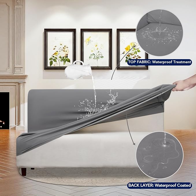 PureFit 100% Dual Waterproof Futon Cover, Couch Cover - Stretch Non Slip Fleece Sofa Covers Washable, Leakproof Furniture Protector for Kids, Pets, Dog (Light Gray) - Image 3