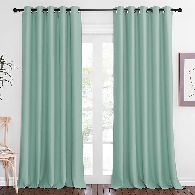 NICETOWN Blackout Curtains 84 Inch Length, Thermal Insulated Curtains for Bedroom Grommet Energy Saving Room Darkening Drapes for Living Room Window, 1 Panel, Aqua Blue, 66" W x 102" L by NICETOWN